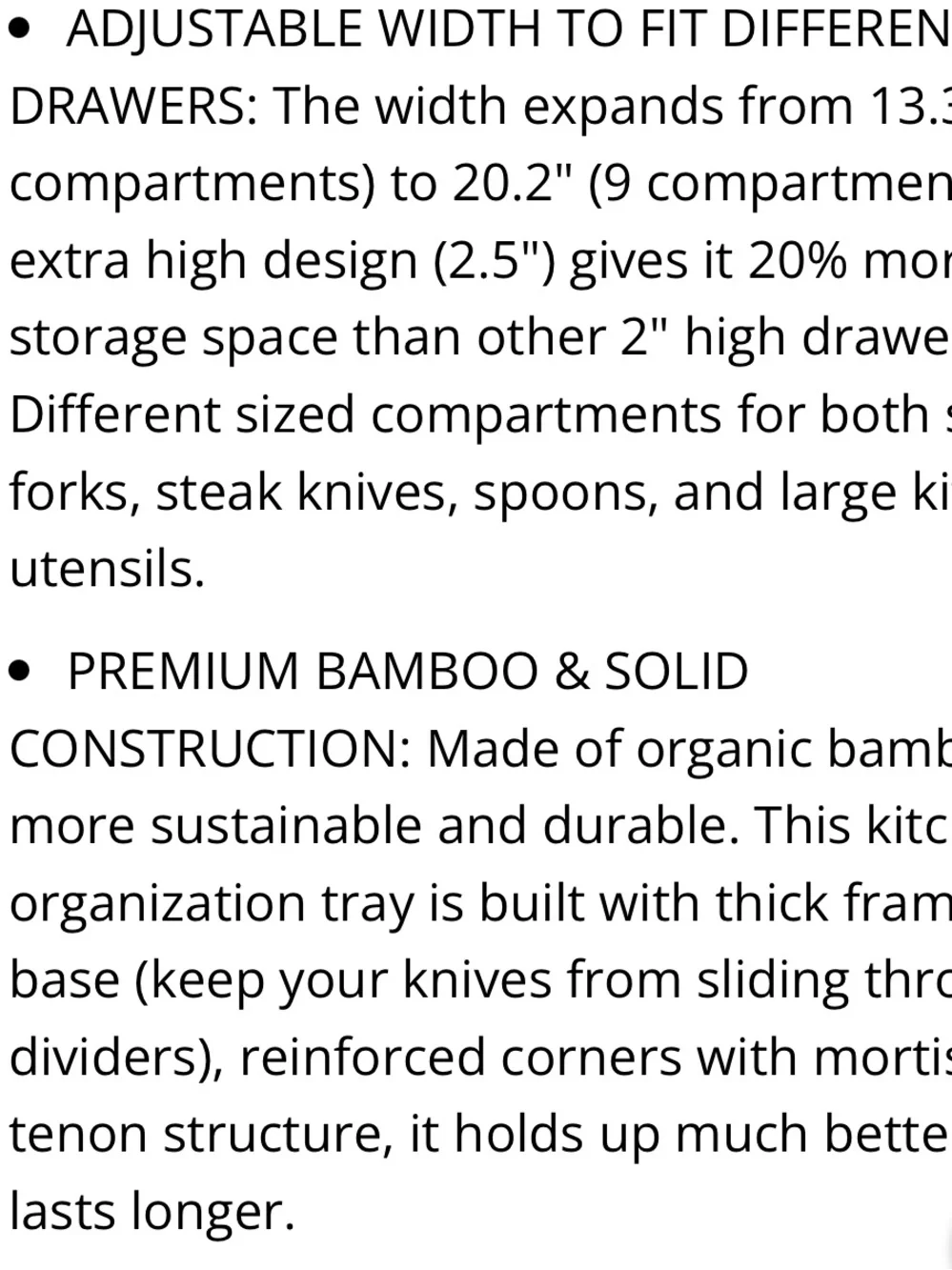 Solid Bamboo Expandable Drawer Organizer for Kitchen Utensils